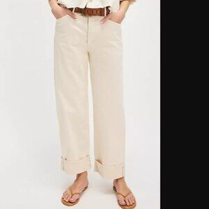 MOTHER Superior The Spitfire Ankle Cuff Jeans Cream NWT Women's 33"